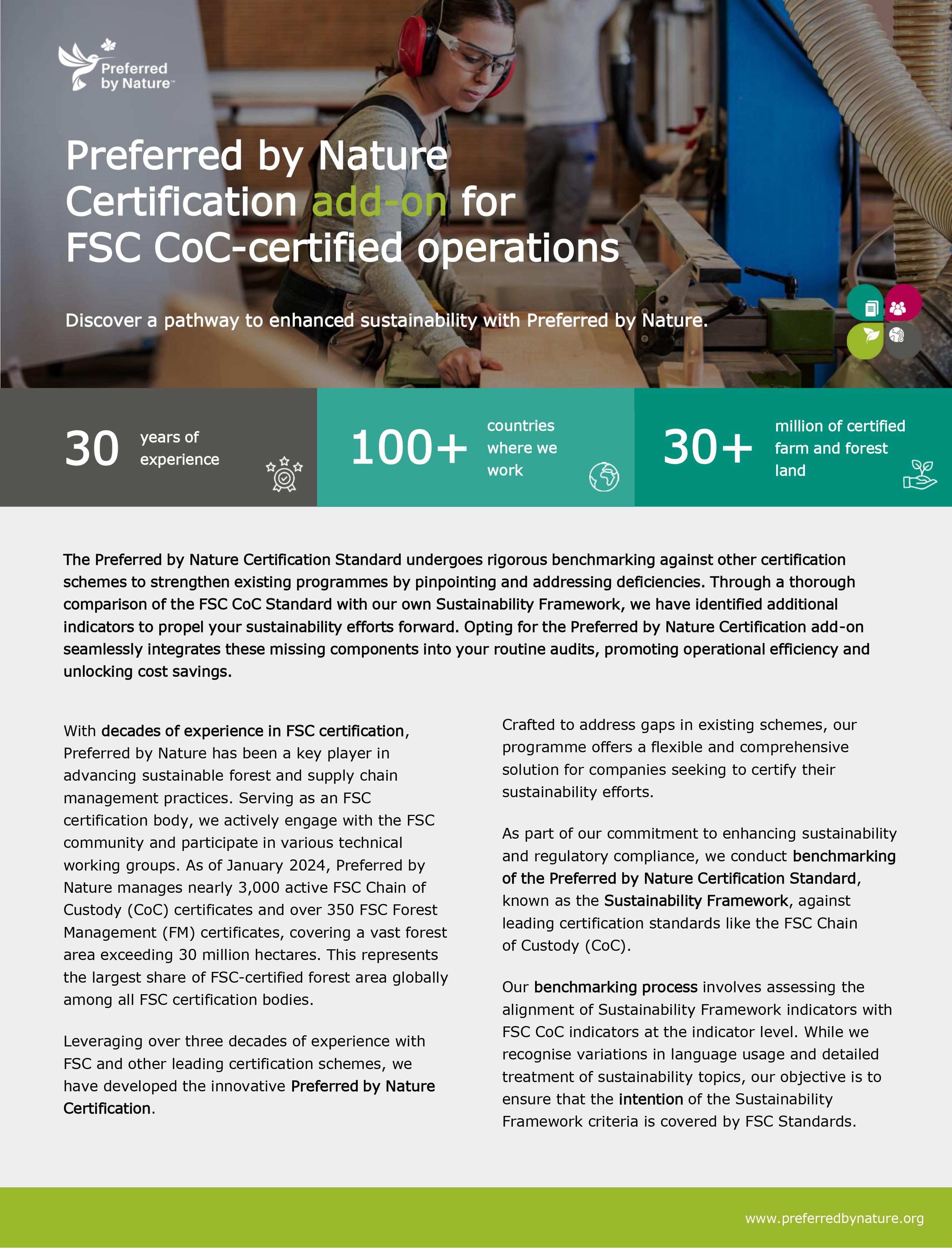 Benchmarking summary & add-on indicators: Sustainability Framework & Forest Stewardship Council Chain of Custody Standard