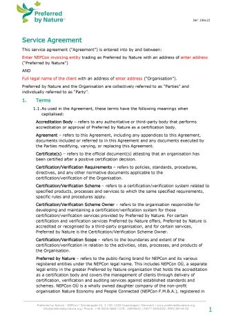 Preferred by Nature Service Agreement Template