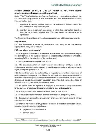 FSC darba pamatprasības - pašnovērtējuma forma 